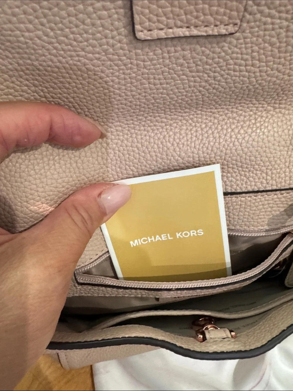 Michael Kors Cream Leather Top-Handle Satchel with Rose Gold Floral Studs